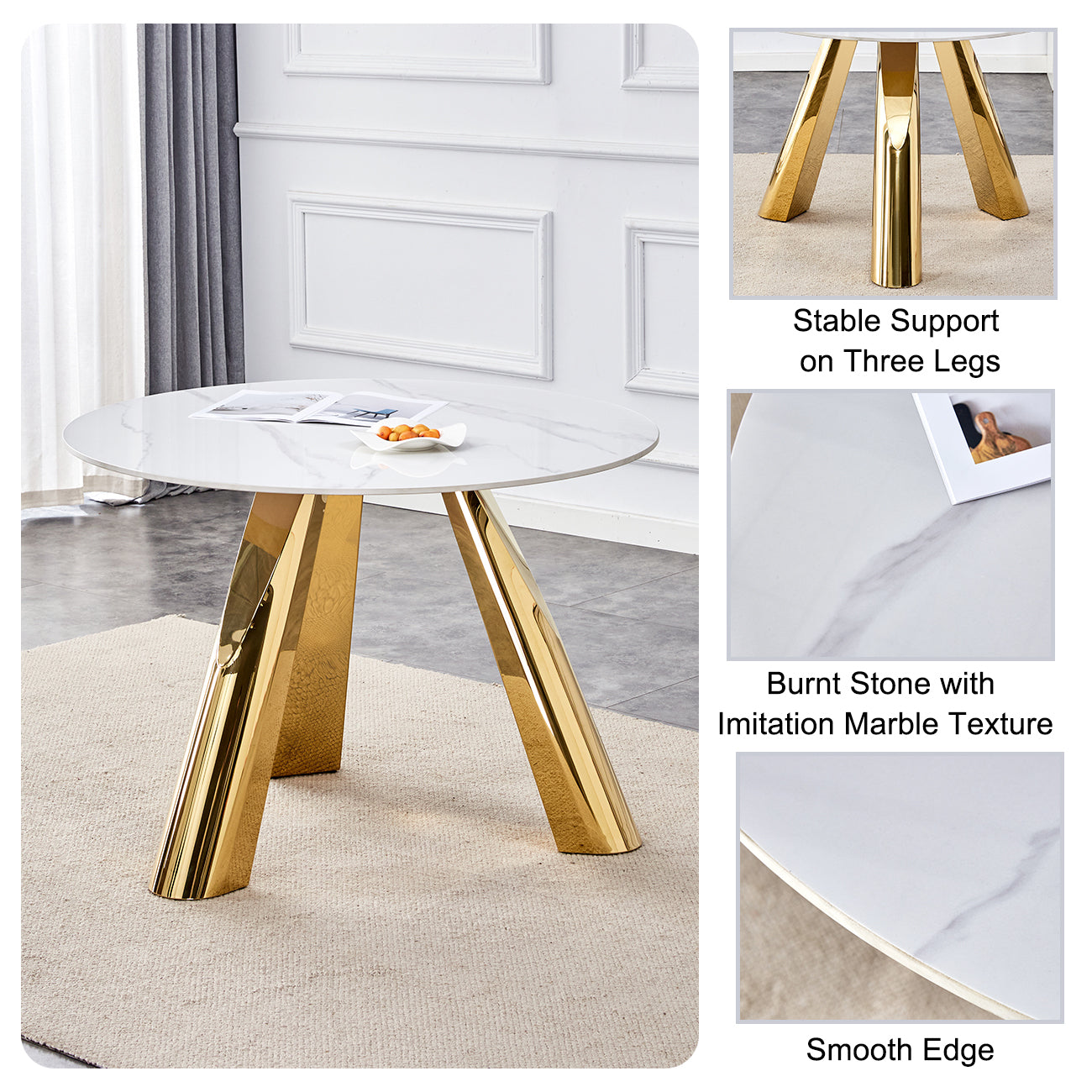 42' Luxury Sintered Stone Table: 0.45' Durable Top + 6' Steel Legs, 500lb Capacity, Stain/Heat-Resistant White/Gray Veined Surface - Modern Minimalist Design