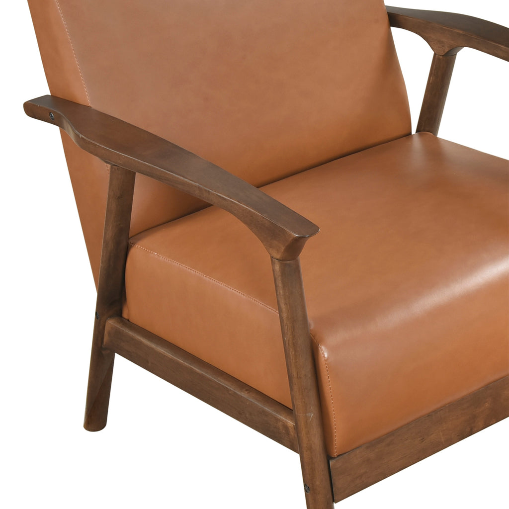 Brown Faux Leather Upholstered Accent Chair 1pc Seat Cushion Solid Rubberwood Frame Living Room Furniture