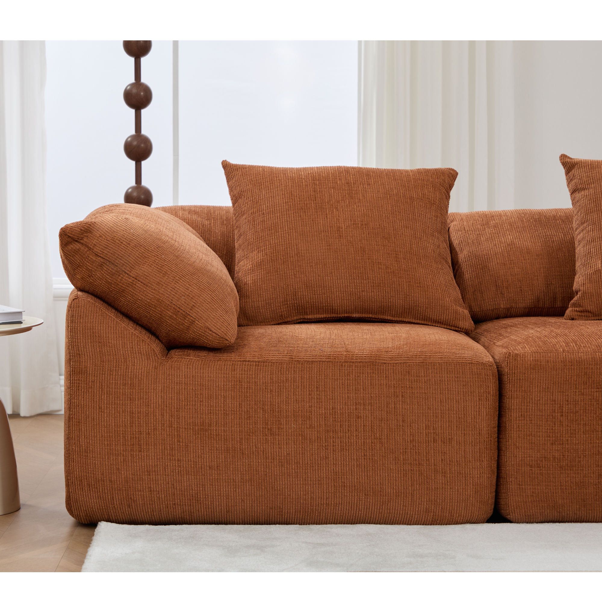 142' L Shaped Modular Sectional Sofa,No Assembly,5 Piece Couch, Convertible Sleeper Couch,Full-Compressed Couch,Free-Combined Couches,5 Seat & Ottoman,Chenille,Orange