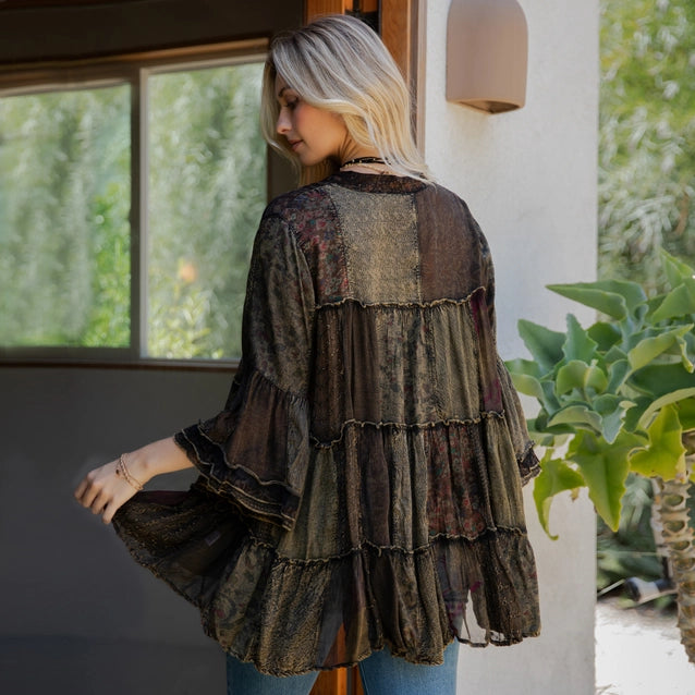 Young Threads Chic Overdyed Band Collar Jhabla Top