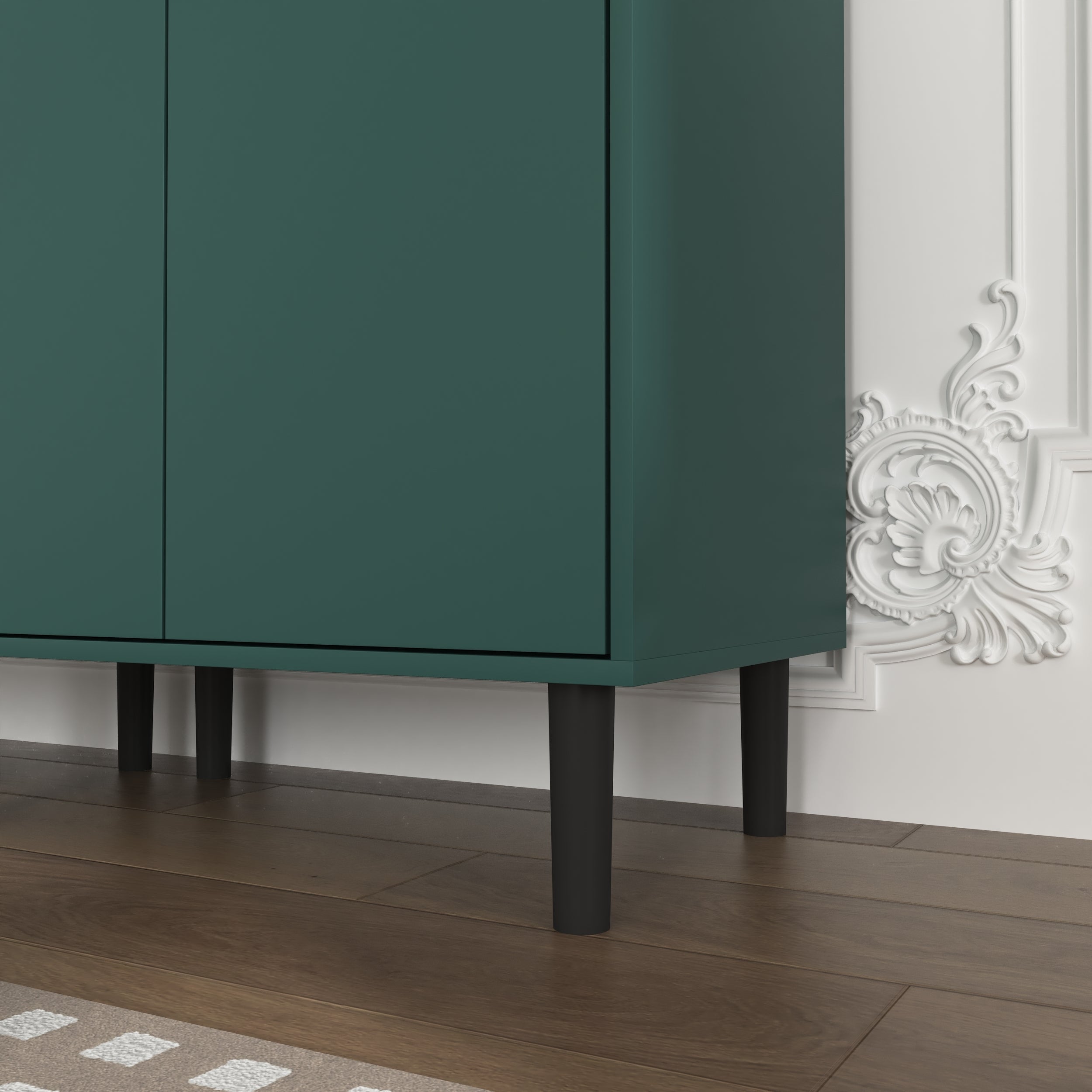 Tall Storage Bookcase with 2 Glass Display Door & 2 Doors, Tall Kitchen Pantry Cabinet with Gold Handles, Modern Cabinet Freestanding Living Room Green