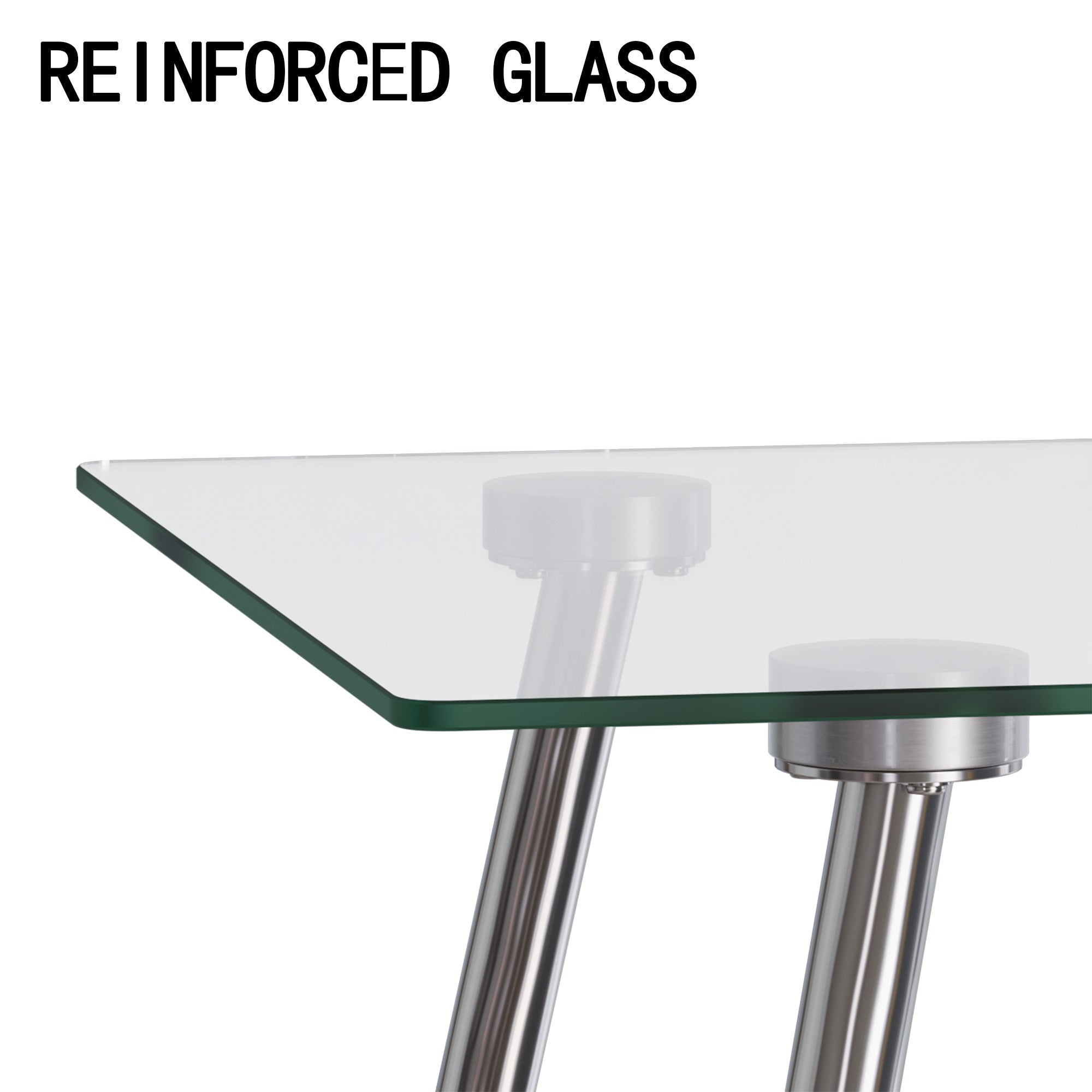 Glass Dining Table, Modern Rectangular Table with Tempered Glass Tabletop & Sliver metal Legs, Simplistic Kitchen Table, Versatile Table for Home Office (0 damage)