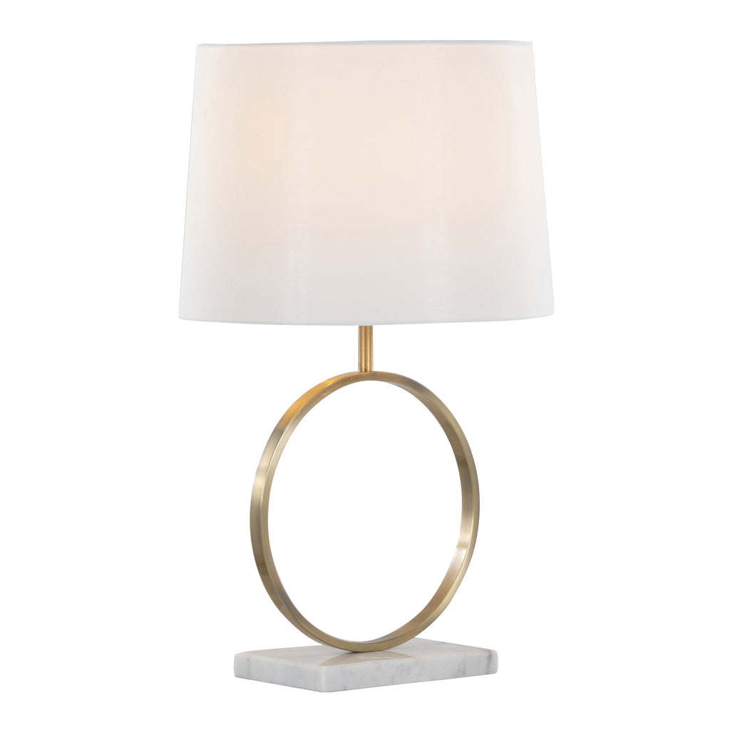 Moon Contemporary Table Lamp in White Marble, Gold Metal and White Shade by LumiSource