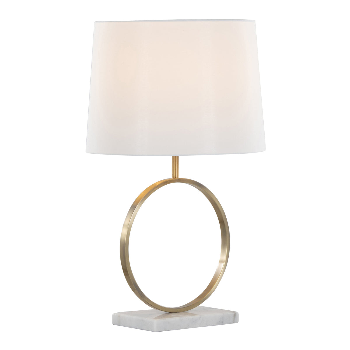 Moon Contemporary Table Lamp in White Marble, Gold Metal and White Shade by LumiSource