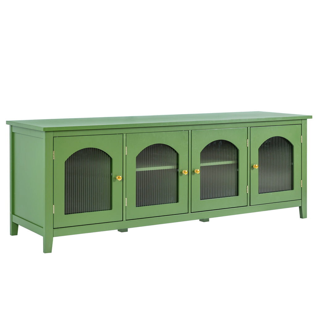 Stylish Antique Green TV Cabinet with Solid Wood Frame and Changhong Glass Door, 71-inch