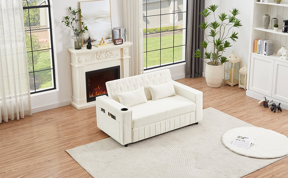 61.4' Pull-out Sofa Bed Convertible Couch Loveseat Sofa Modern Sleeper Sofa with Adjustable Backrest for Living Room, Beige