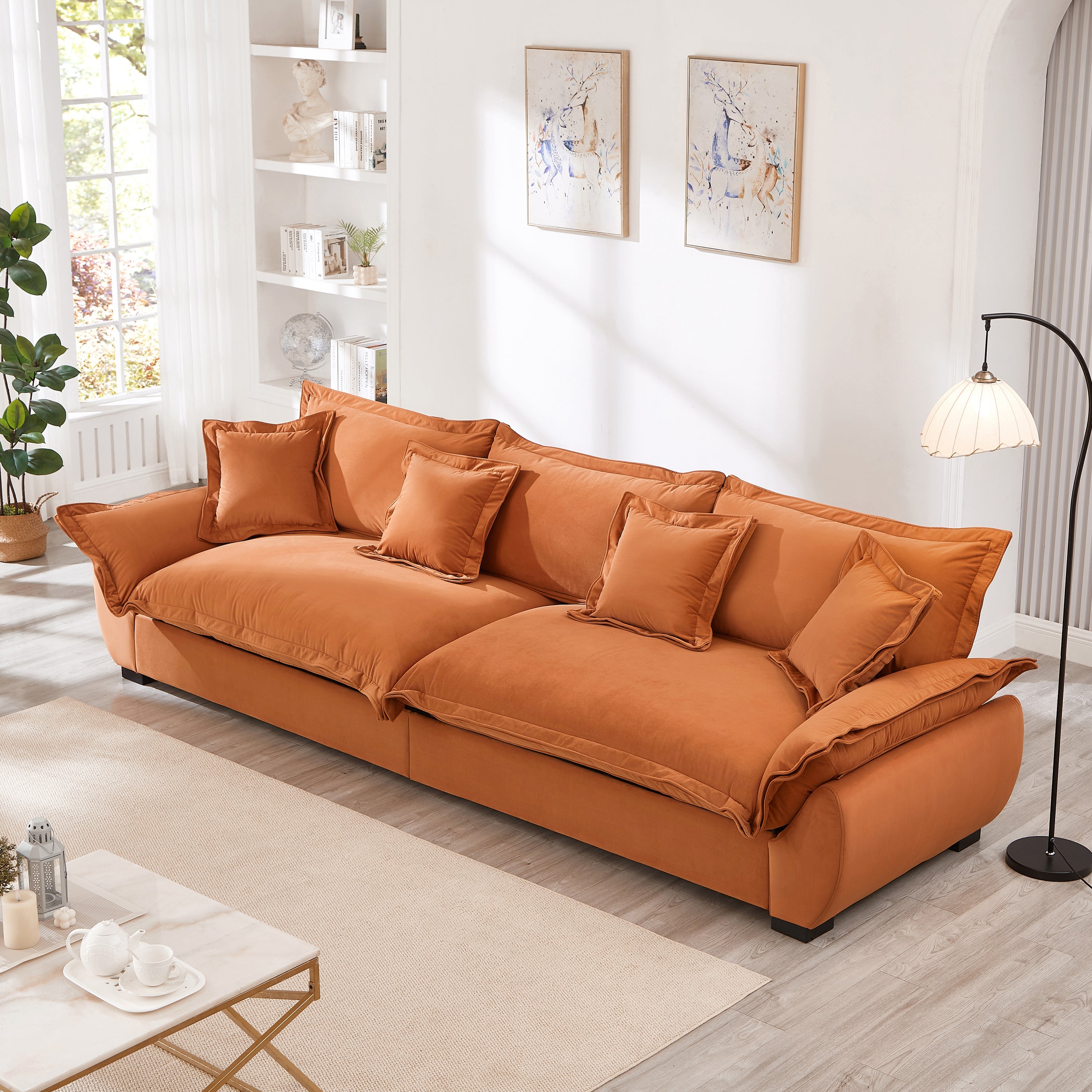 Modular Sectional Sofa, Sailing Design Sofa with Storage, Removable Backrest, Modern Deep Seat Sofa with Throw Pillows for Living Room Bedroom Apartment,Orange