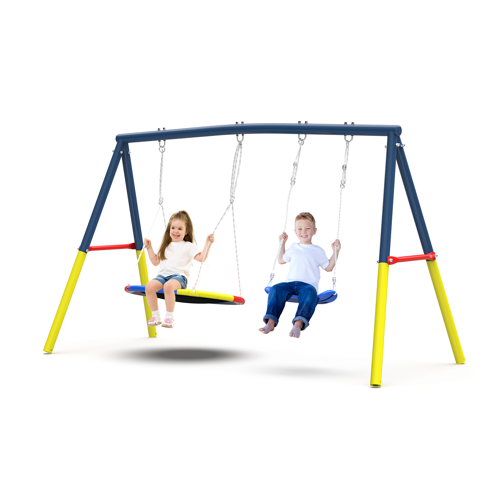 Swing Set for Backyard, 440lbs Swing Set with Heavy-Duty A-Frame Metal Outdoor Swing Stand, 1 Saucer Swing Seat & 1 Belt Swings Seat