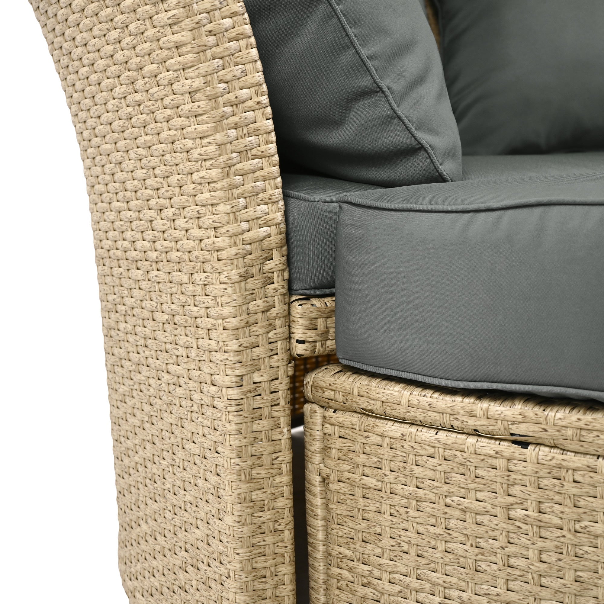 Outdoor Patio Daybed Wicker Rattan Double Daybed with Retractable Canopy, Grey, Polyester Upholstery, 71.7 x 63.4 x 62.2 inches