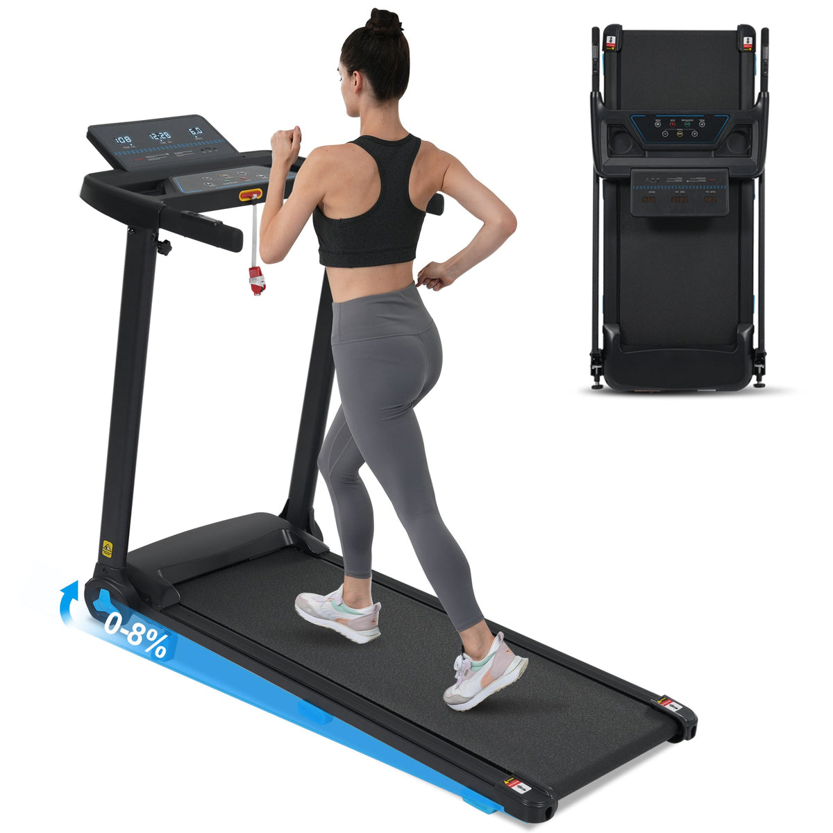 Folding Treadmills for Home Small, 3.0HP Portable Treadmill with 8% Incline,10MPH Walking Pad with Incline, 300 LBS Walking Pad Treadmills with Bluetooth, Heart Rate Sensors,Charge Station