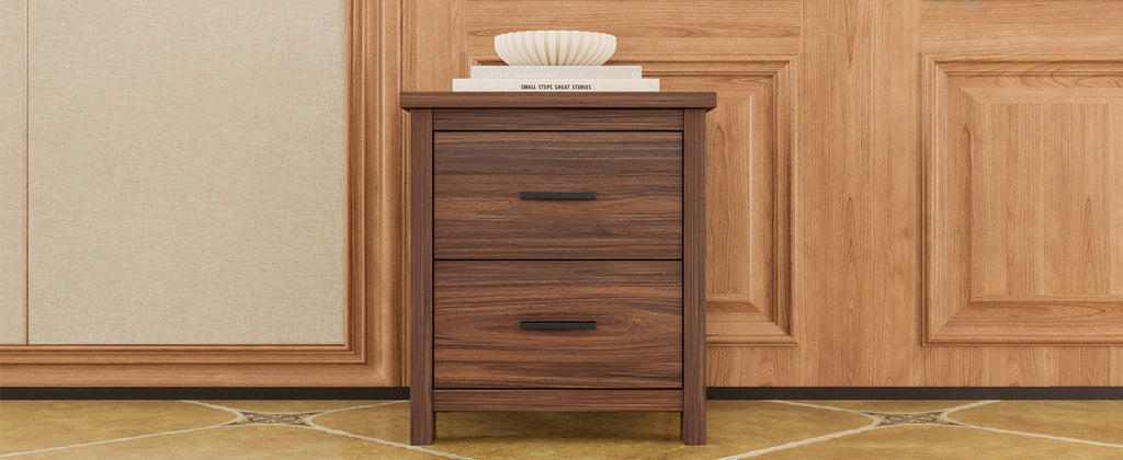 4PCS Bedroom Sets, Wooden Queen Size Bed Frame with Storage Headboard and Charging Station, 2 Nightstands with 2 Drawers, 1 Dresser with 5 Drawers, Walnut(old SKU HL000102AAD)