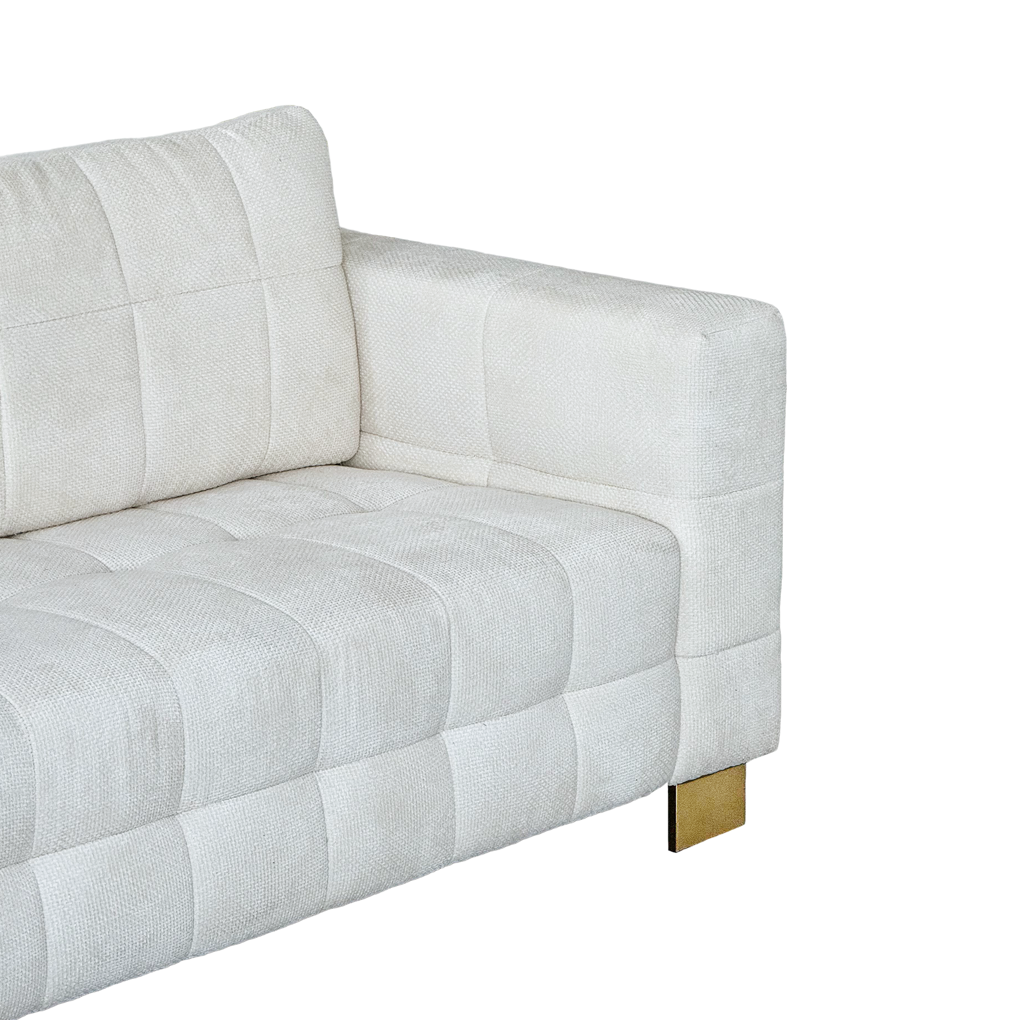 FX-P54-BE SOFA  Contemporary Beige Chenille Couch, Deep-Seat 3-Person Sofa with Wide Armrests & Brushed Stainless-Steel Block Legs Soft Upholstered Sofa for Living Room