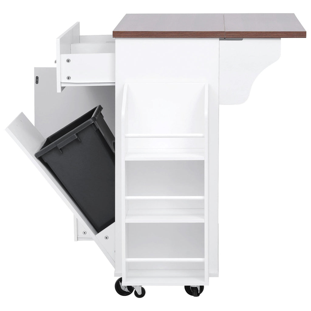 K&K 47.2' Farmhouse Kitchen Island with Drop Leaf, Kitchen Storage Island with Removable Side Racks, Two Drawers, Rolling Kitchen Cart on Wheels with Towel Rack, for Home, Kitchen, Dining Room, White