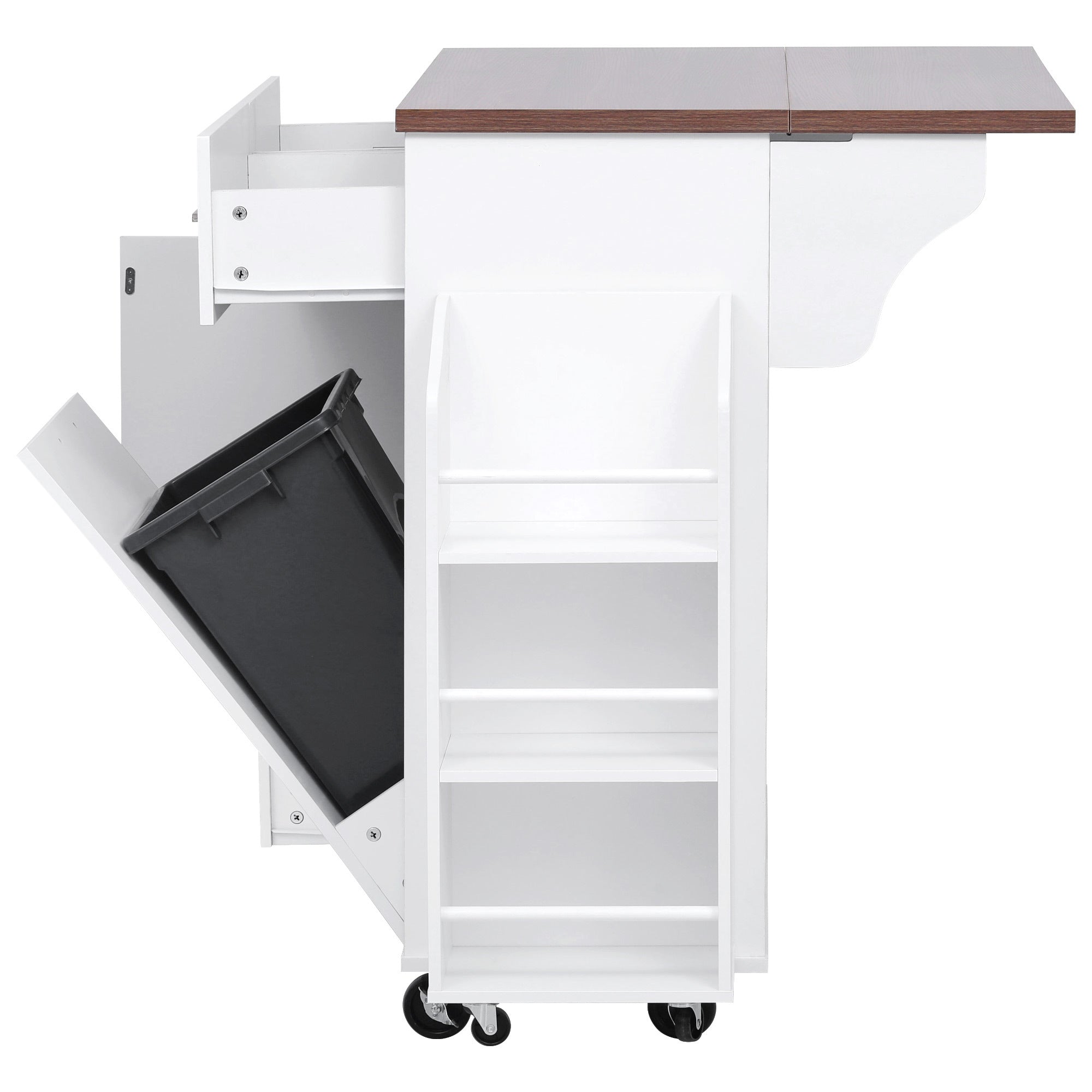 K&K 47.2' Farmhouse Kitchen Island with Drop Leaf, Kitchen Storage Island with Removable Side Racks, Two Drawers, Rolling Kitchen Cart on Wheels with Towel Rack, for Home, Kitchen, Dining Room, White