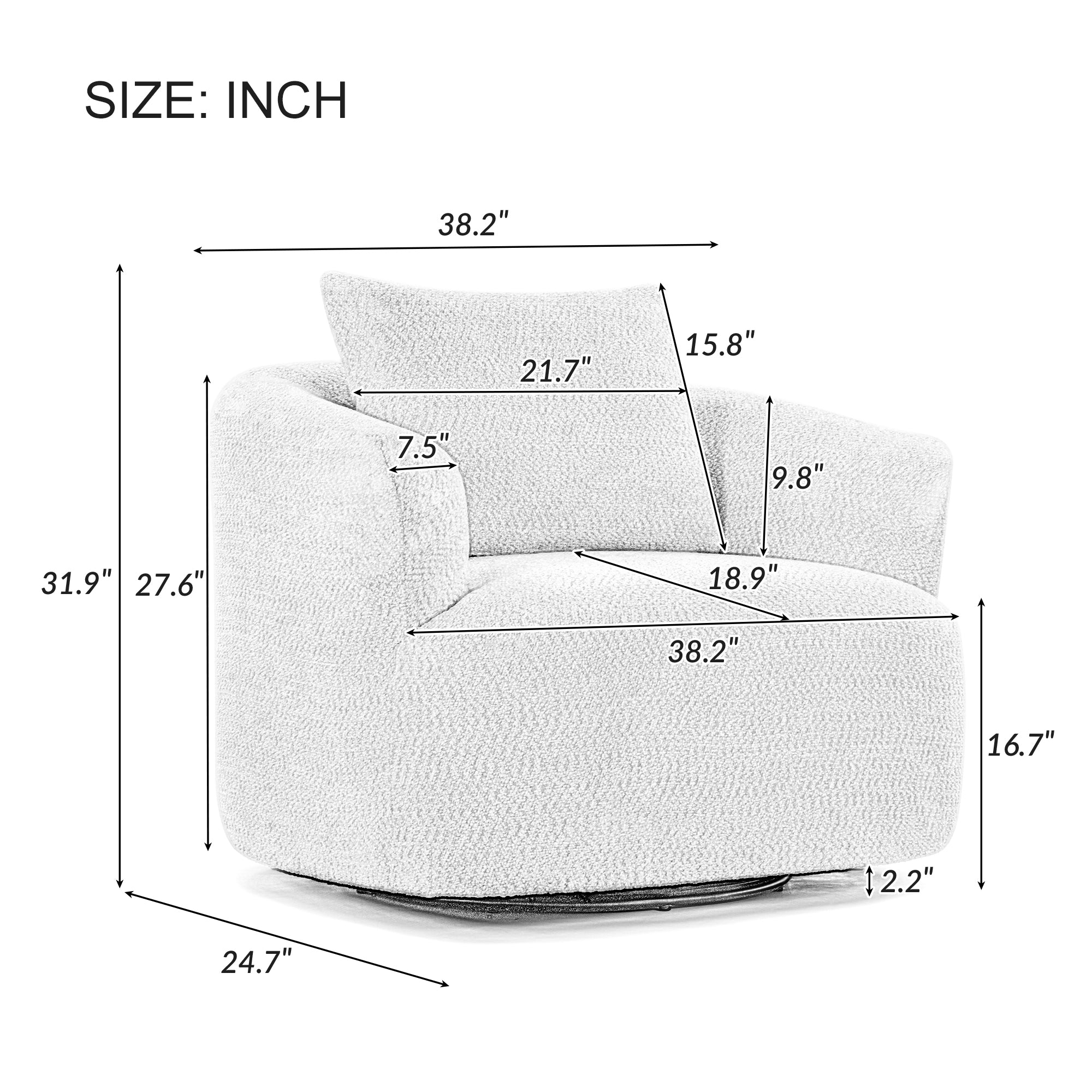 360° Swivel Chair, Chenille Upholstered Barrel Sofa Chair with Throw Pillow, Green, 38.2' for Living Room, Bedroom, Office