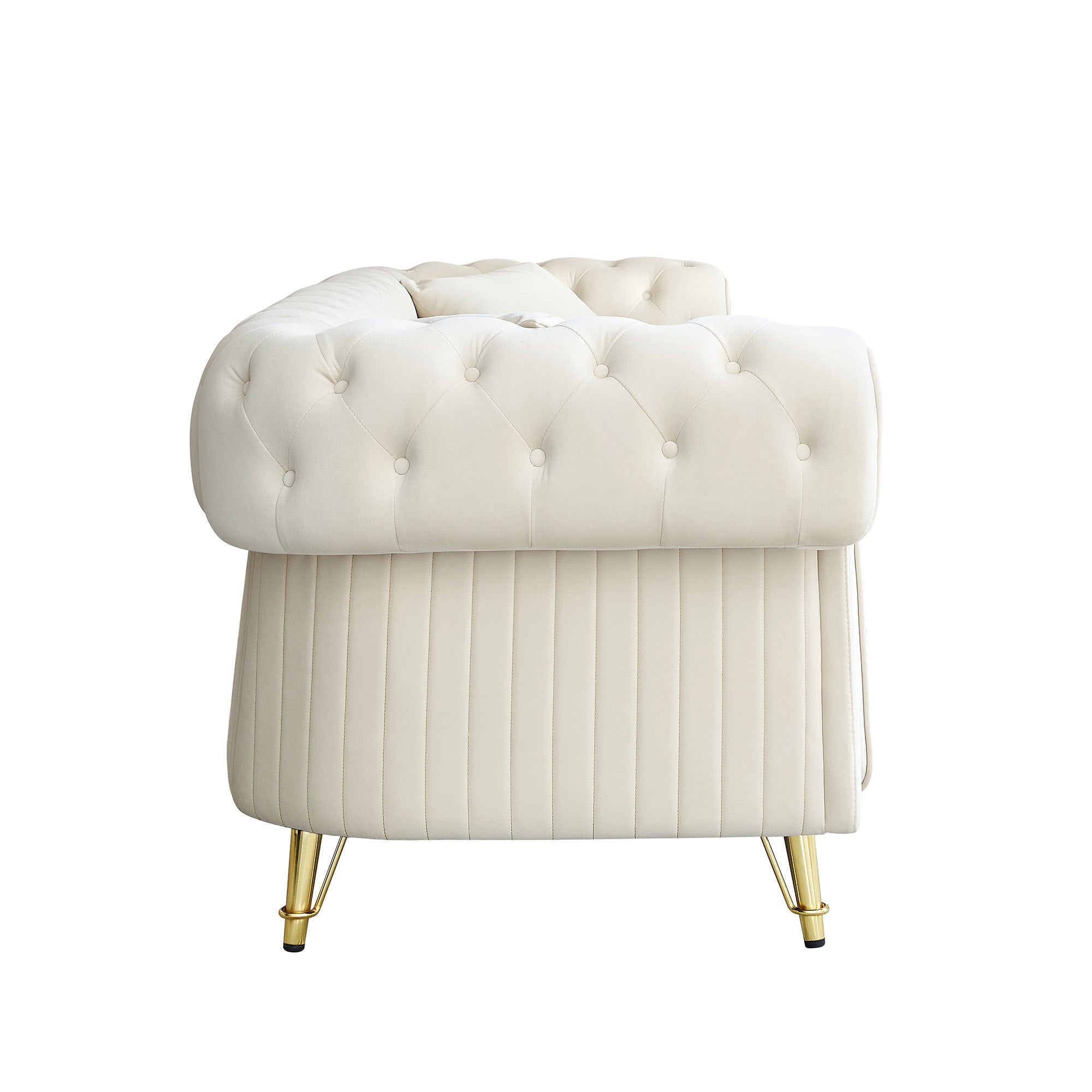 89''W Chesterfield Modern Tufted Velvet Living Room Sofa with Two Seat Cushions and Two Toss Pillows,Beige