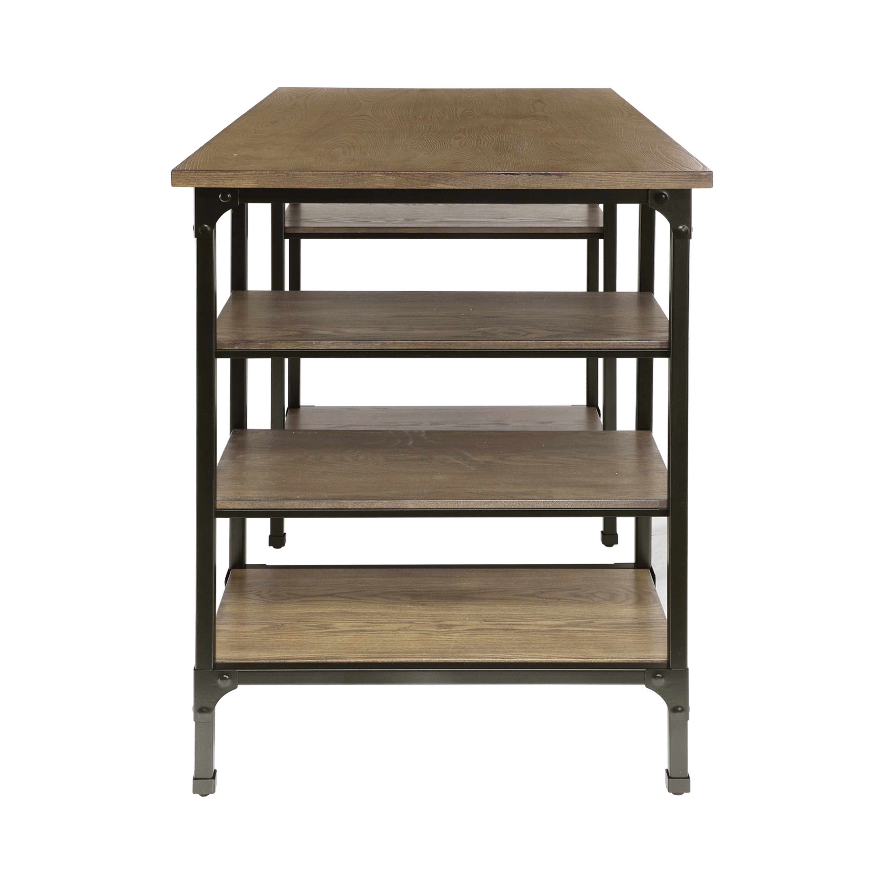 Modern Traditional Aesthetic 1pc Counter Height Writing Desk with 6x Shelves Natural Finish and Rustic Black Metal Finish