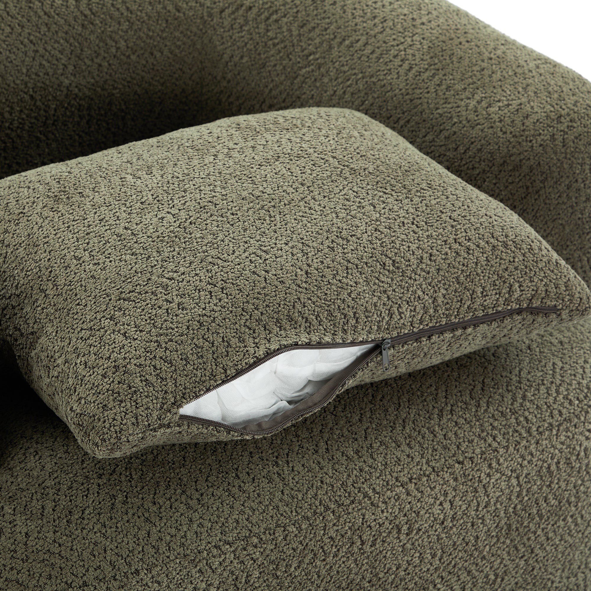 360° Swivel Chair, Chenille Upholstered Barrel Sofa Chair with Throw Pillow, Green, 38.2' for Living Room, Bedroom, Office