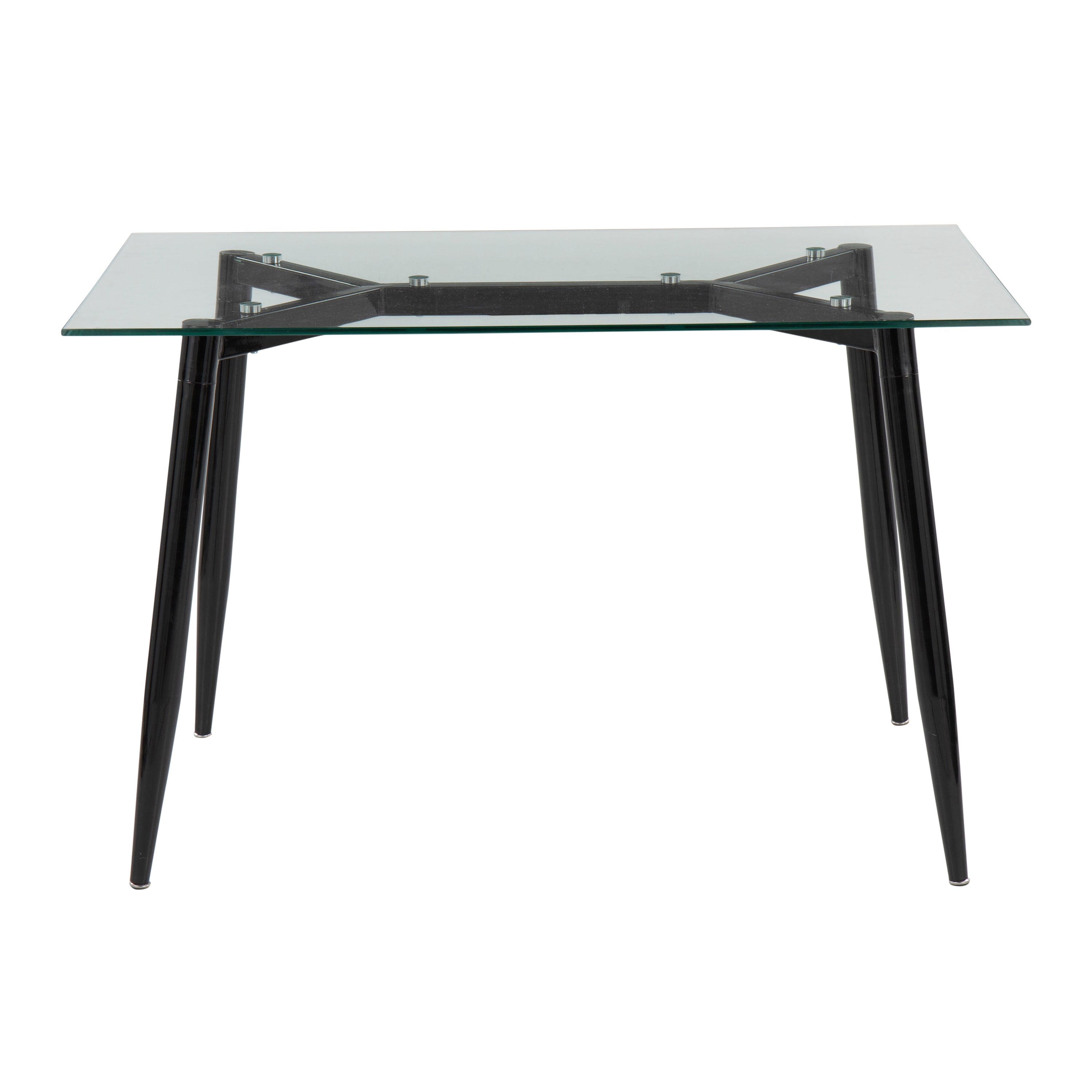 Clara Contemporary Table in Black Metal with Clear Tempered Glass Top by LumiSource