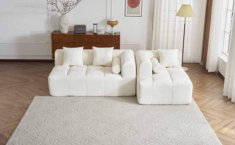 Modern Beige Modular Sectional Sofa with Deep Seating and Side Pockets, Chenille Upholstery, 101.2'