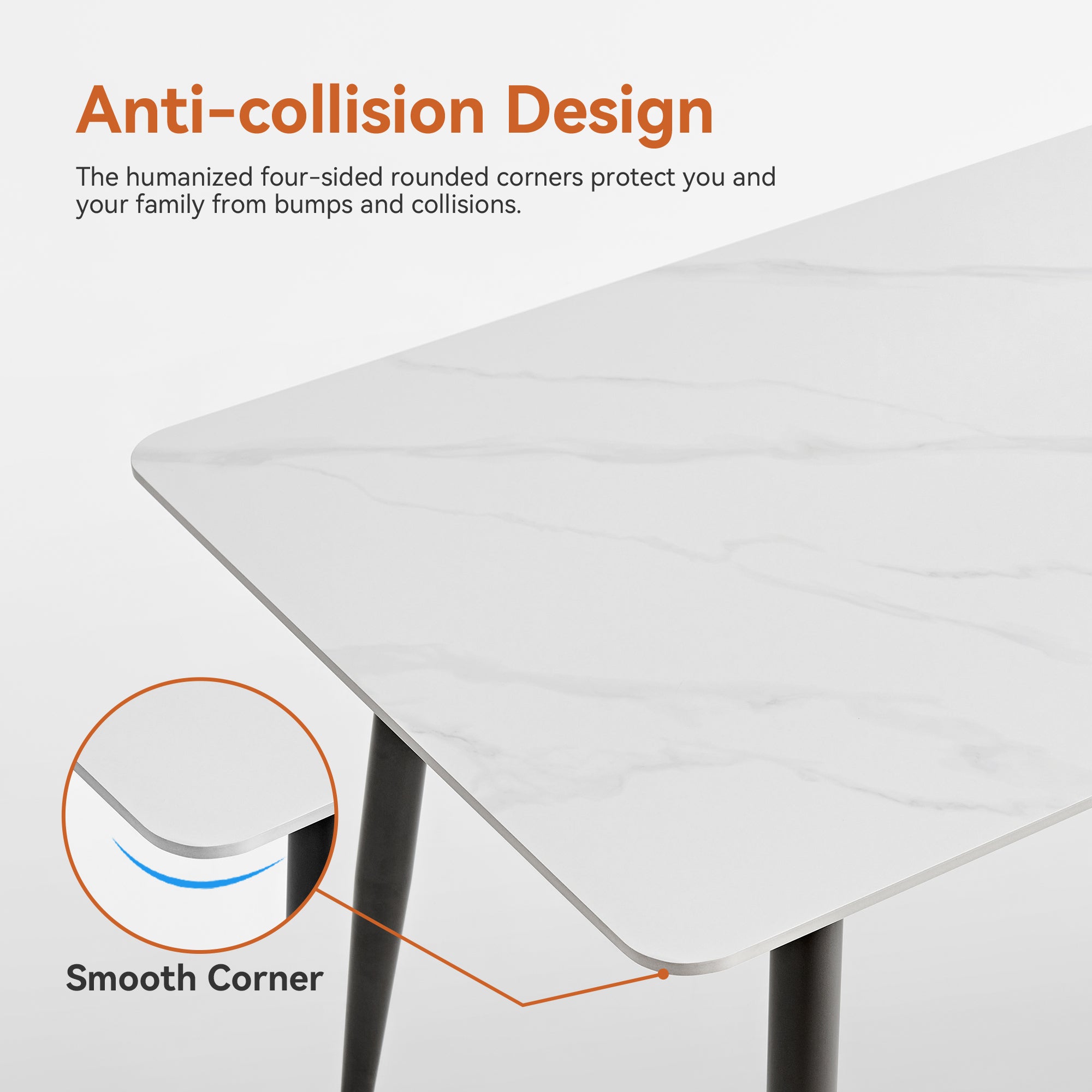 Large Rectangular Table with Strong Metal Base Modern Stone Dining Table For Kitchen 1.6m