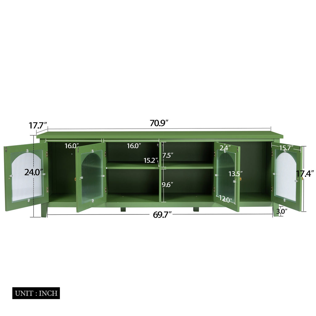 Stylish Antique Green TV Cabinet with Solid Wood Frame and Changhong Glass Door, 71-inch