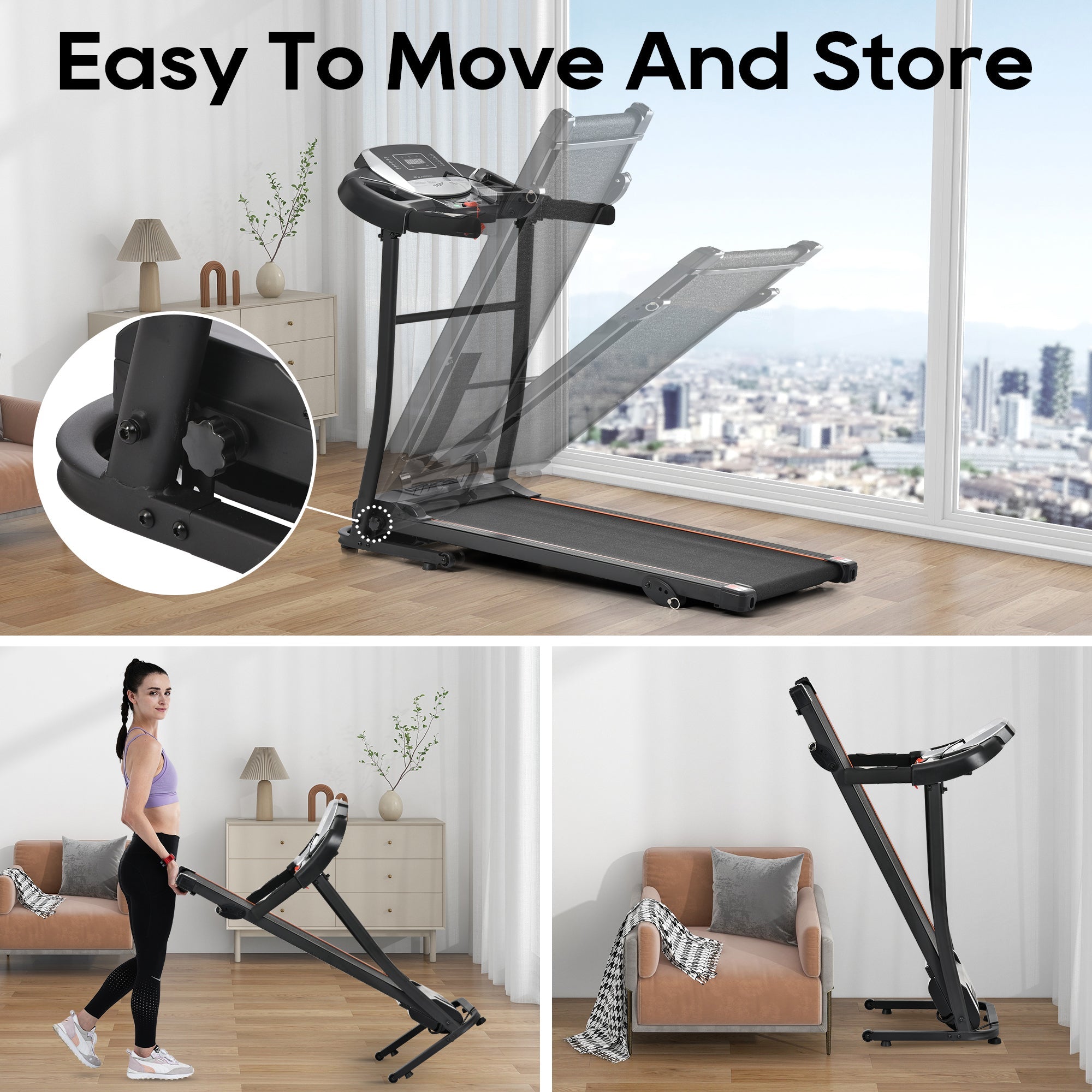 Treadmills for Home, Folding Treadmill with Incline and Heart Rate Sensor, 2.5HP Quiet Brushless with USB Charge Station, Small Space Portable Running Walking Machine, 300lbs Weight Capacity