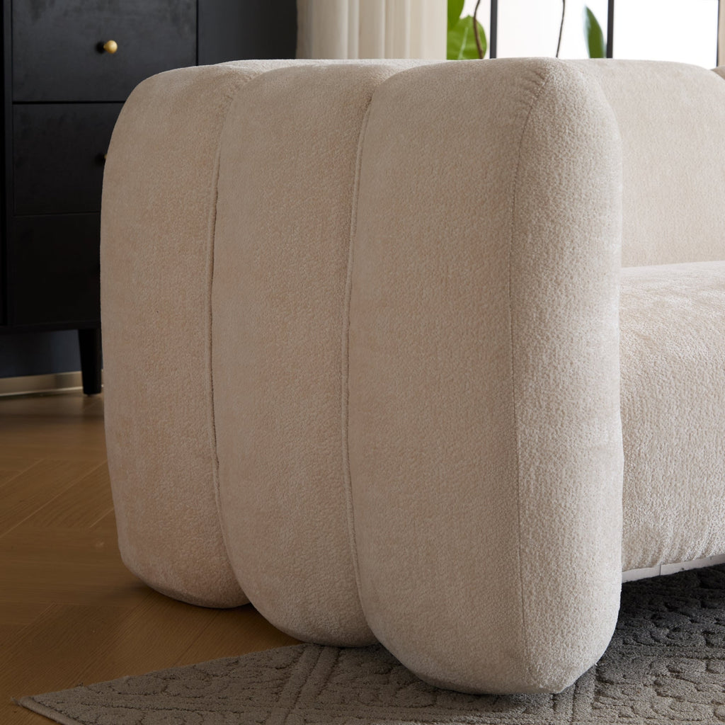 Tonson Wave Design 3-Seater Sofa, Beige Fabric, 83 Inches