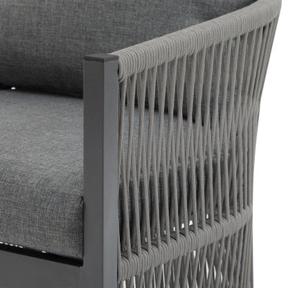 LuneluX_Home – Curved Rope-Weave Lounge Chair (Gray & Natural Beige)