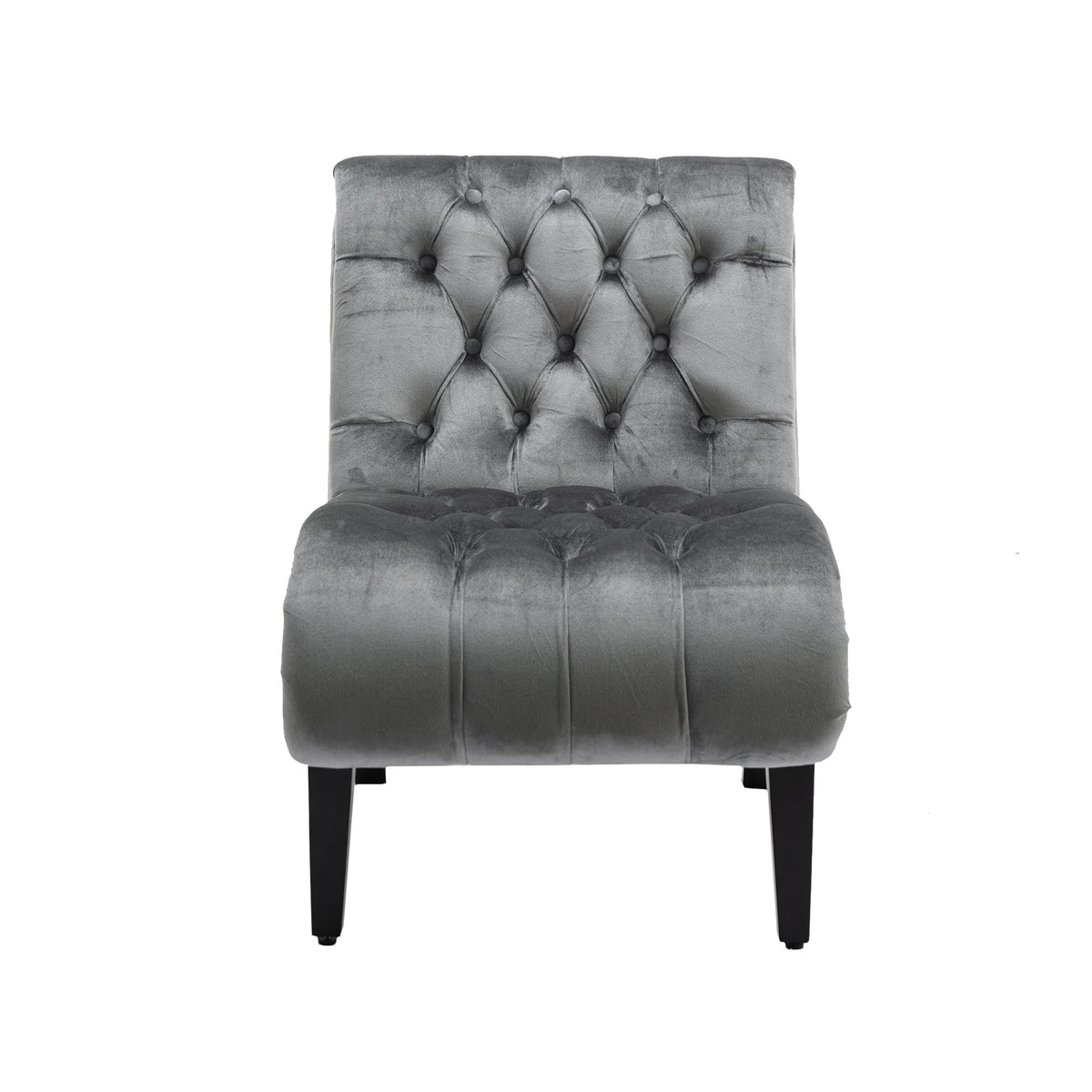 COOLMORE Modern Velvet Armless Accent Living Room Chair / Leisure Chair,Upholstered Fabric Button Comfortable Chair with Wooden Legs for Bedroom, Living Room, Office (Silver Velvet)