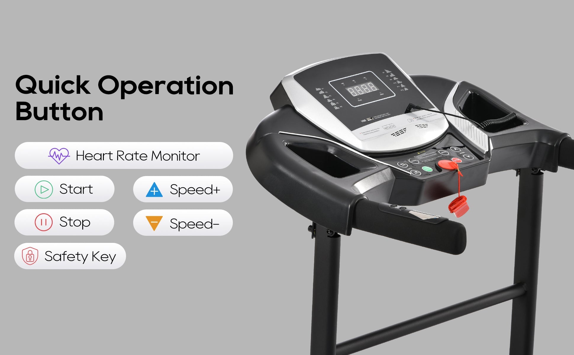 Treadmills for Home, Folding Treadmill with Incline and Heart Rate Sensor, 2.5HP Quiet Brushless with USB Charge Station, Small Space Portable Running Walking Machine, 300lbs Weight Capacity