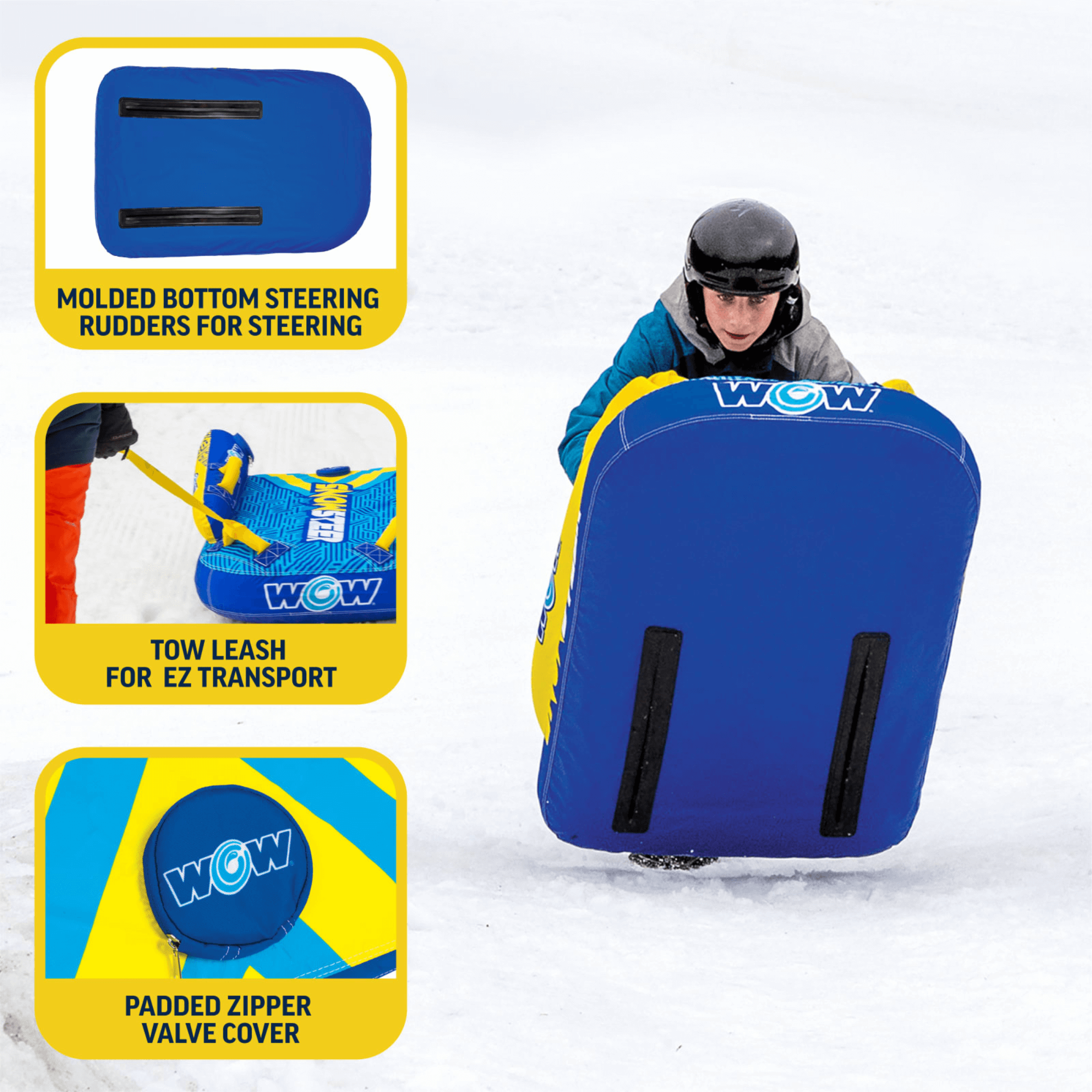 WOW Watersports SnowSteer Snow Sled with Lying Position for Easy Sledding