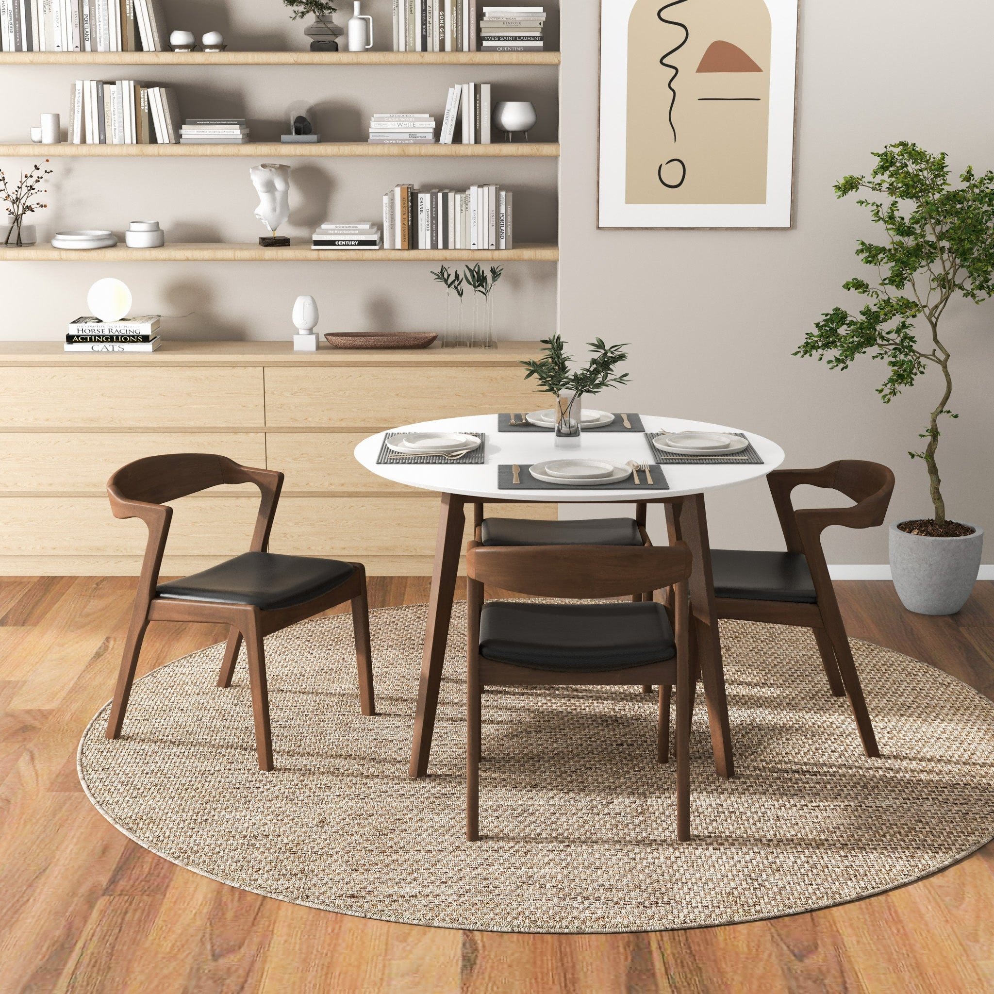 Alina Contemporary Dining Table with Smooth White Finish and Solid Wood Base 43' Diameter X 29.5' H Kitchen Dining Room Circle Dinner Pedestal Table