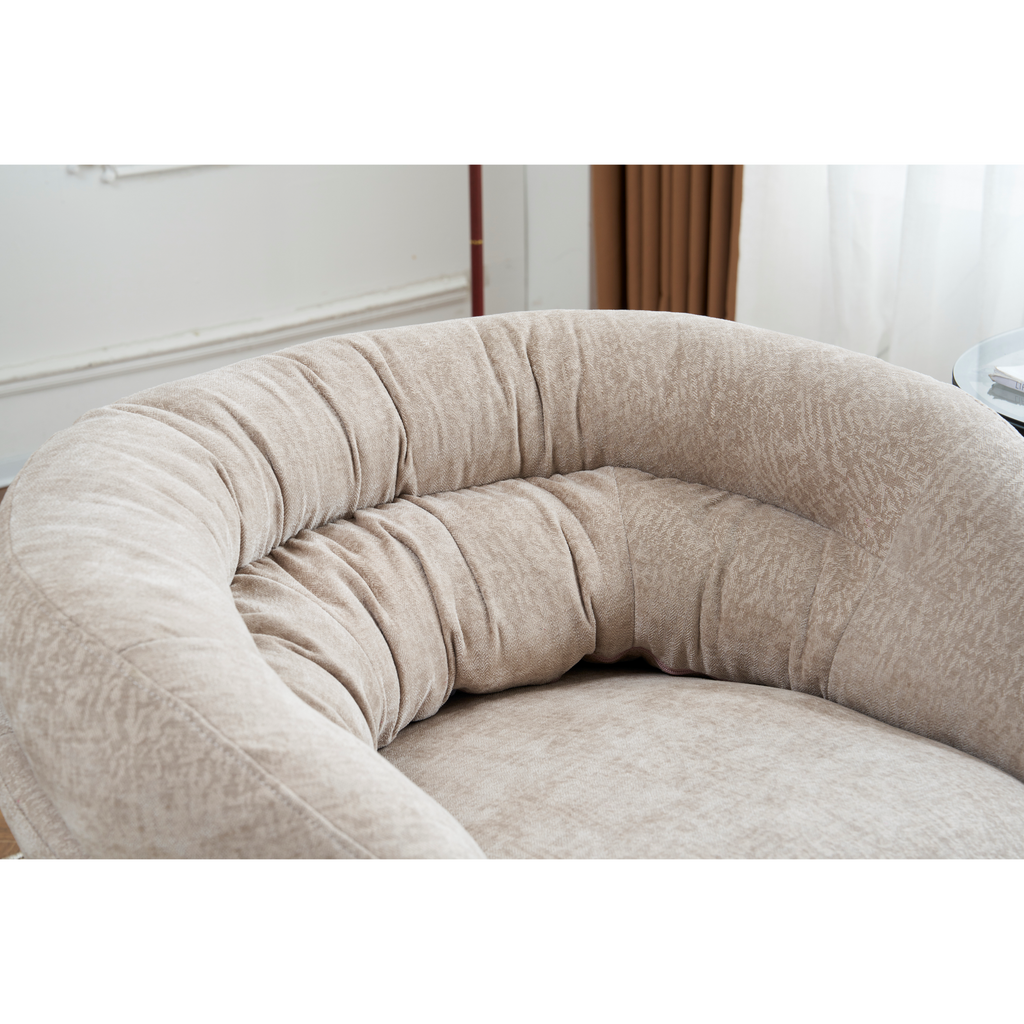 Modern Chenille Office Chair, 360° Swivel Club Chair/Accent Chair with Removable Cushion, Round Office Chair, Black Metal Base, Cotton Material, Living Room, Bedroom, Reading Corner, Office (Brown)