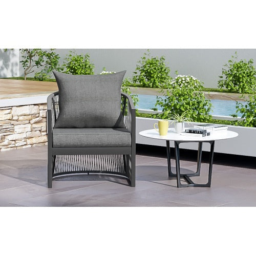 LuneluX_Home – Curved Rope-Weave Lounge Chair (Gray & Natural Beige)