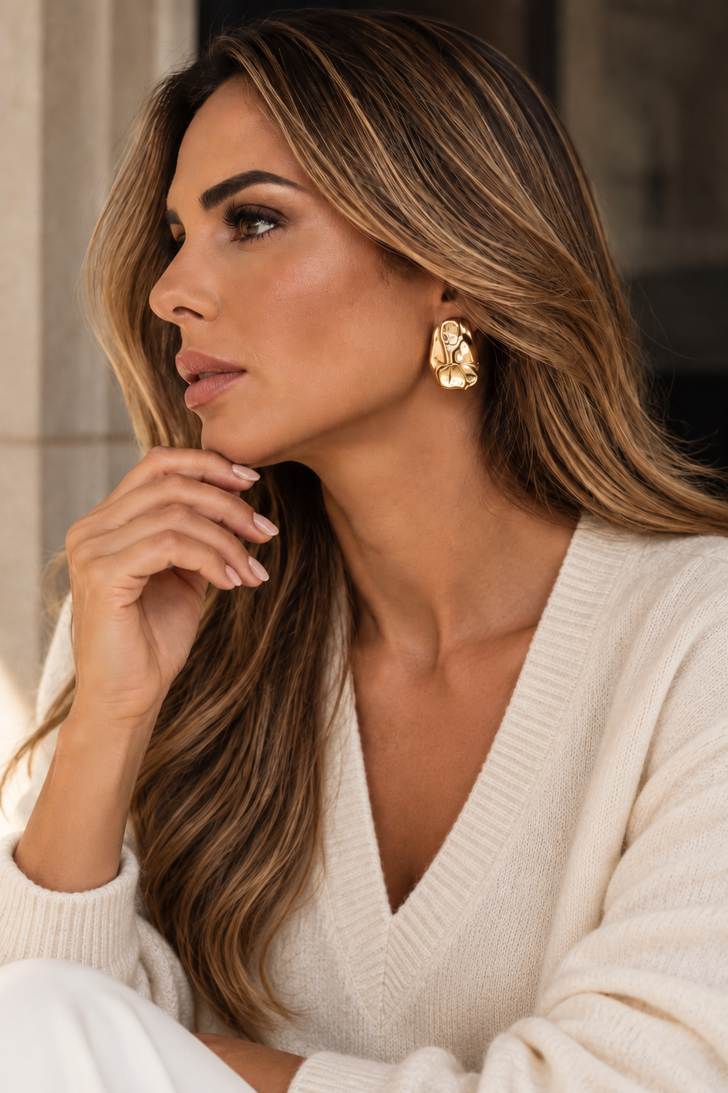 Claudia Organic Teardrop Gold Statement Earrings