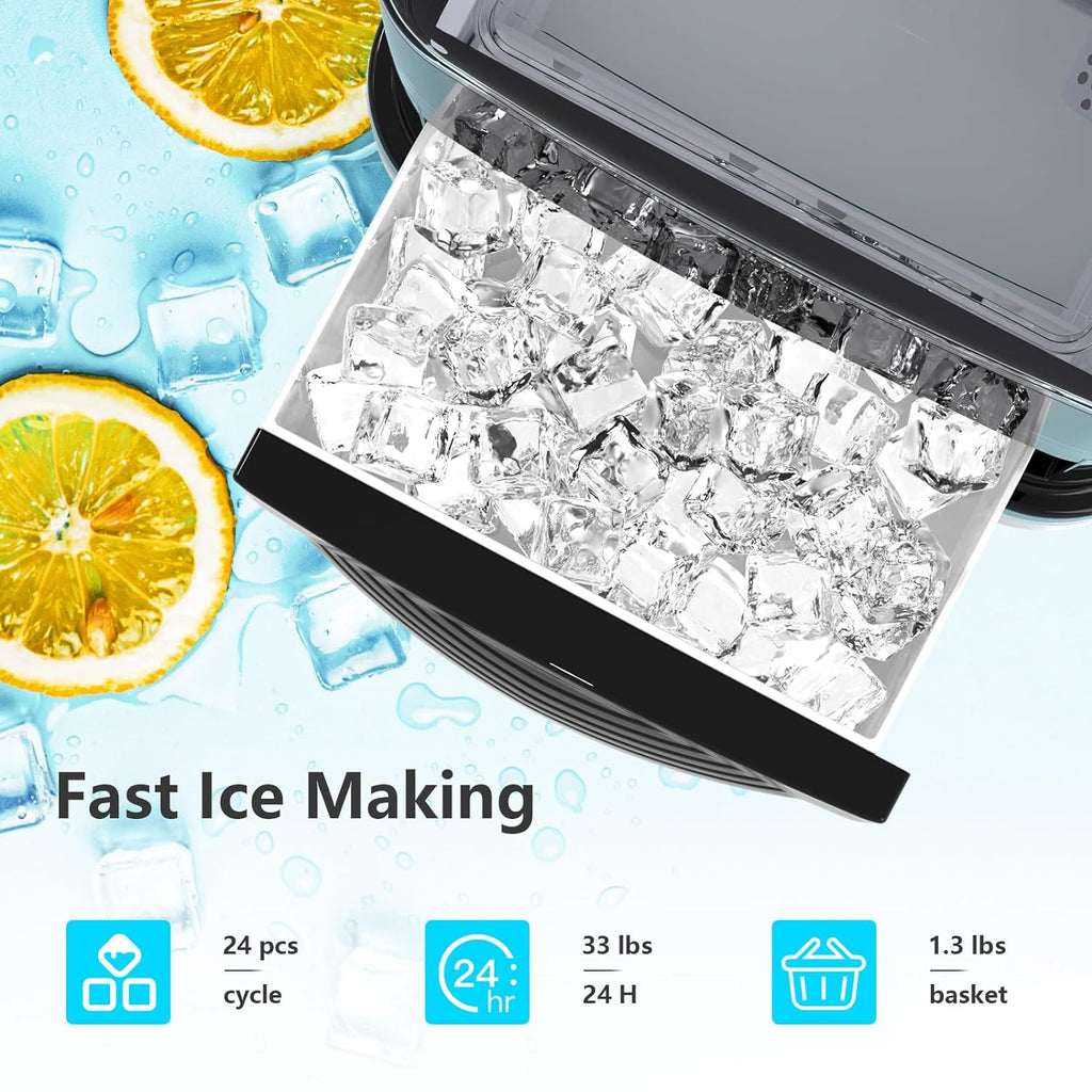 Cubic Ice Maker Machine,33 Lbs/24 Hrs,1.3 Lbs Ice Storage Capacity ,Black
