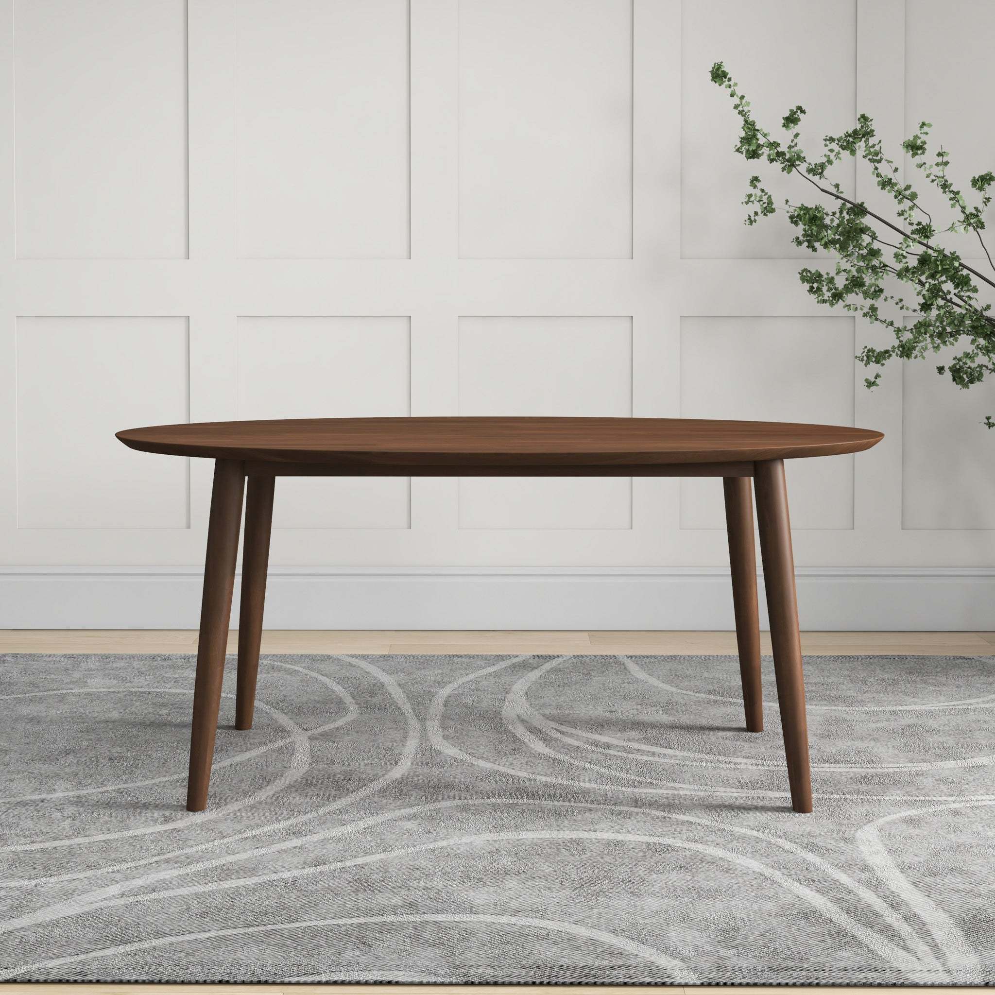 Ada Mid Century Modern Solid Wood Walnut Oval Dining Table for Dining Room or Kitchen 29.5'H x 35.4'D x 66.9'W Kitchen Dining Room Dinner Pedestal Table,Space Saving Wood Kitchen & Dining Room