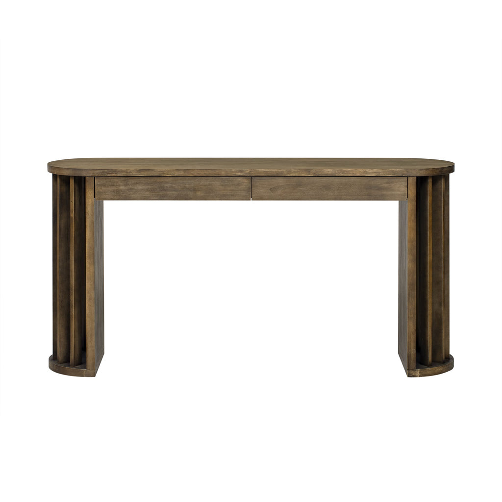 U_Style 59-inch Long Console Table,Oak Veneer Sofa Table,Curved and Straight Line Design,Behind the Couch, Farmhouse Entryway Table for Entrance, Hallway, Living Room (Natural)