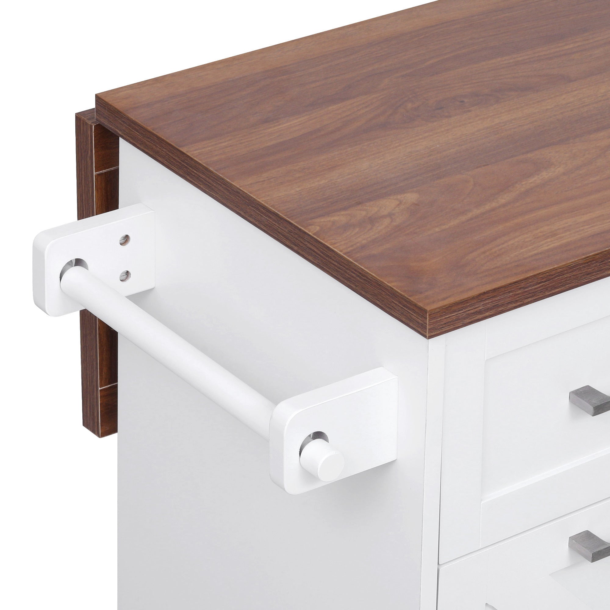 K&K 47.2' Farmhouse Kitchen Island with Drop Leaf, Kitchen Storage Island with Removable Side Racks, Two Drawers, Rolling Kitchen Cart on Wheels with Towel Rack, for Home, Kitchen, Dining Room, White