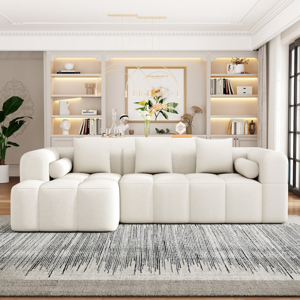 Modern Beige Modular Sectional Sofa with Deep Seating and Side Pockets, Chenille Upholstery, 101.2'