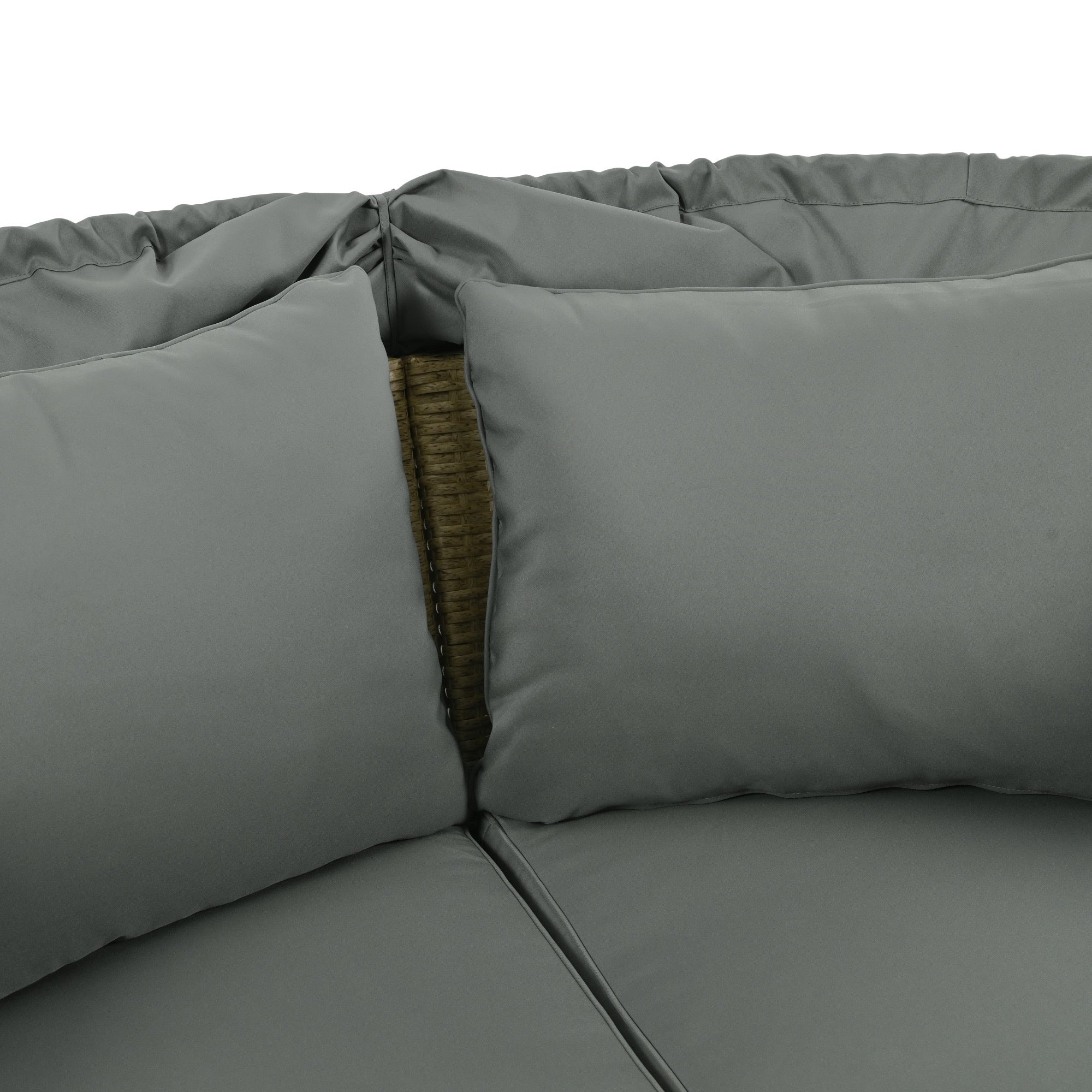 Outdoor Patio Daybed Wicker Rattan Double Daybed with Retractable Canopy, Grey, Polyester Upholstery, 71.7 x 63.4 x 62.2 inches