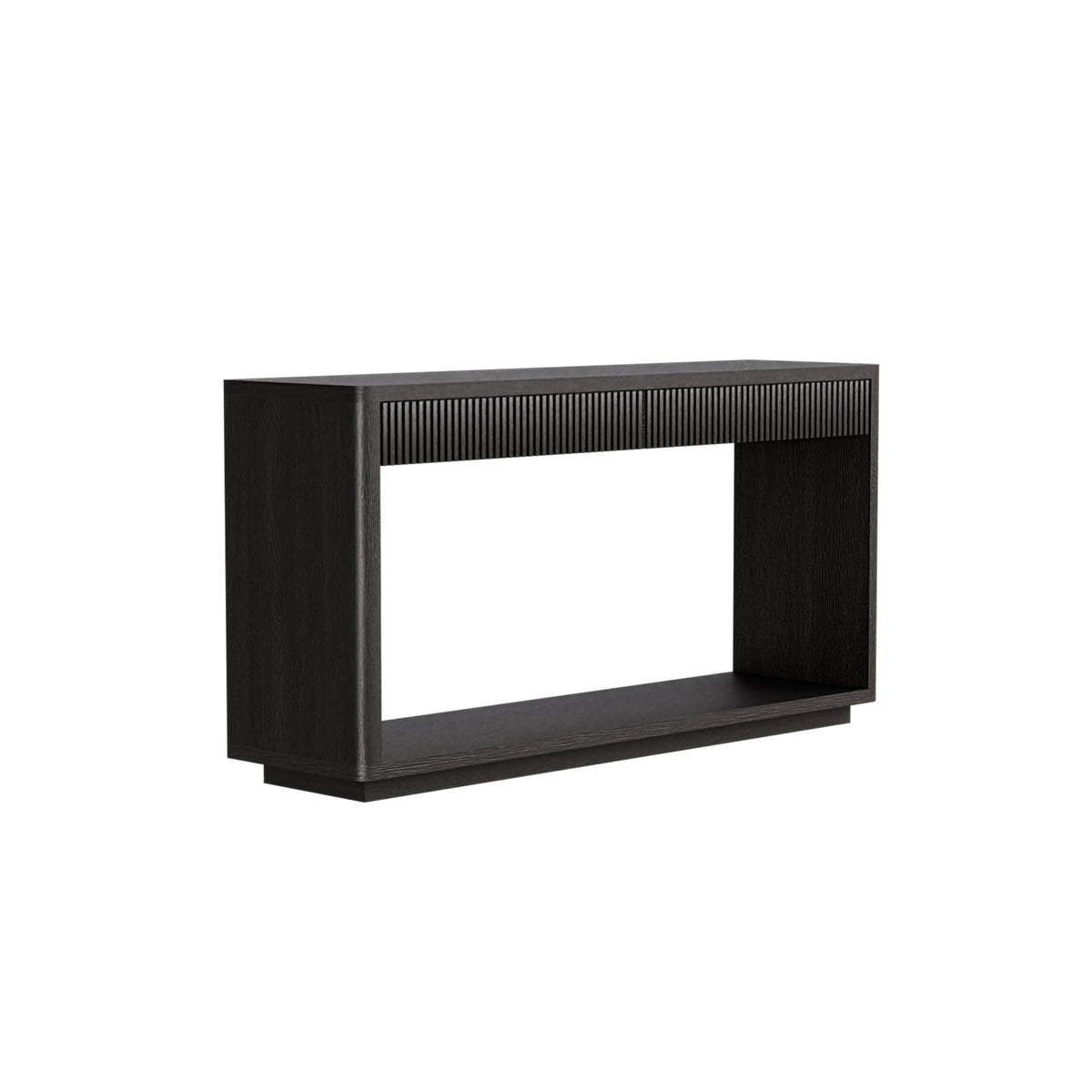 60' Modern 2-Drawer Fluted Console Table Natural Wood Veneer Sofa Table Behind Couch Table for Living Room, Hallway, Entryway, Home Office, Black