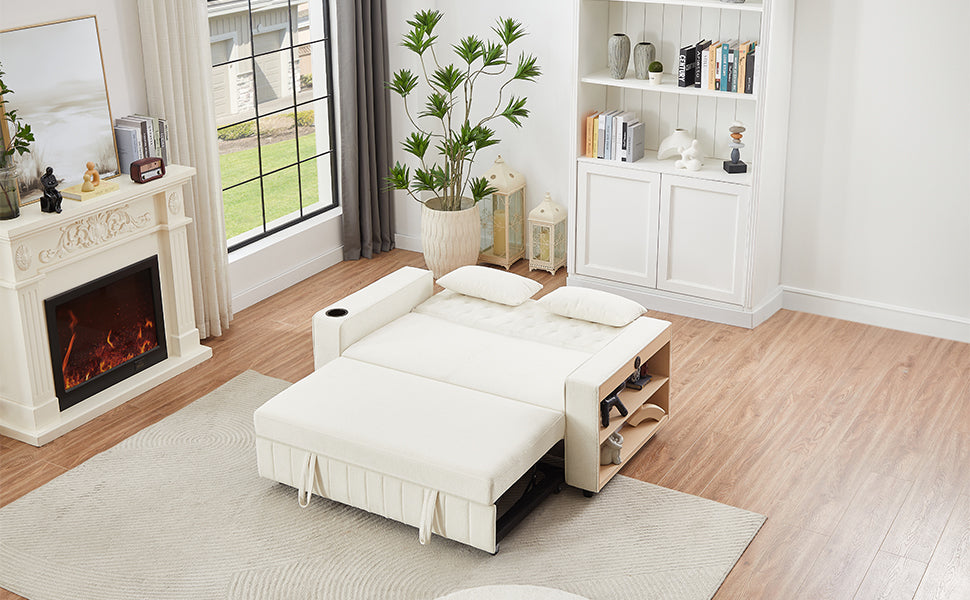 61.4' Pull-out Sofa Bed Convertible Couch Loveseat Sofa Modern Sleeper Sofa with Adjustable Backrest for Living Room, Beige