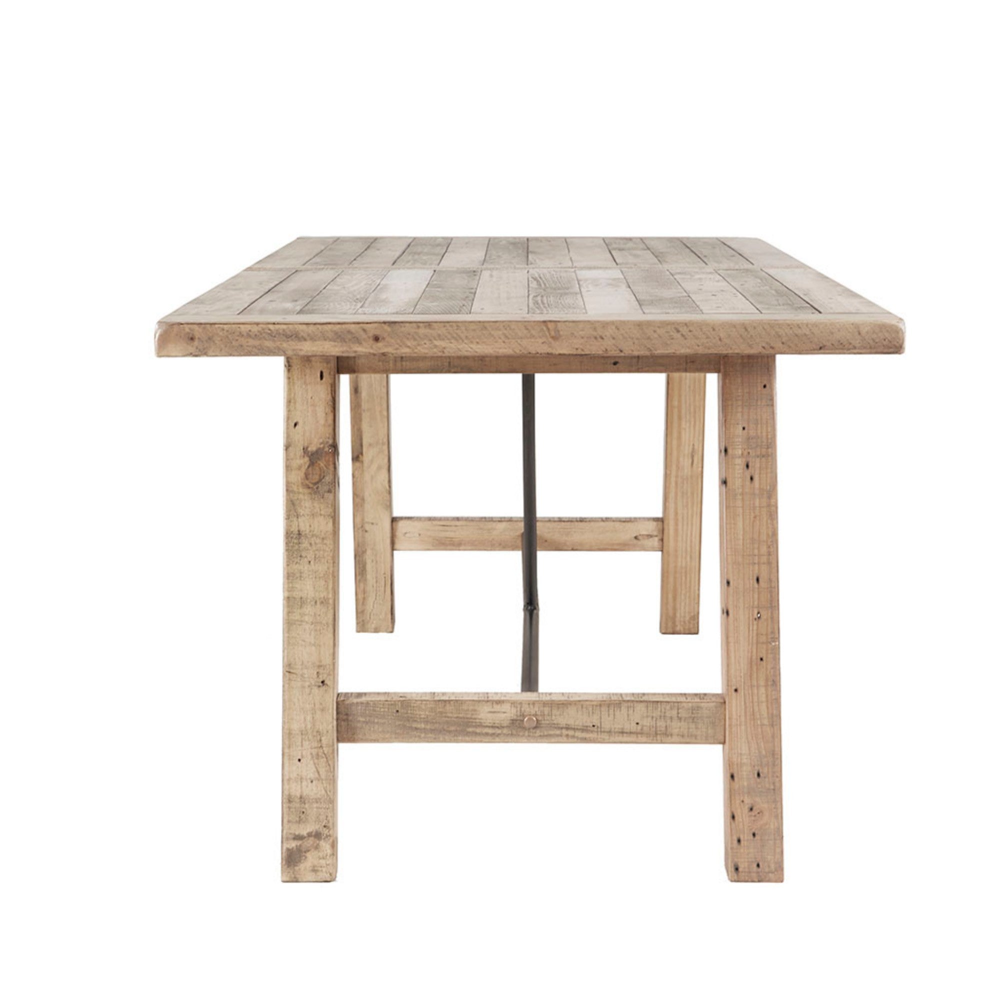 Rustic Dining Table with Metal Support in Natural Pine Wood Finish, 72 x 36 inches