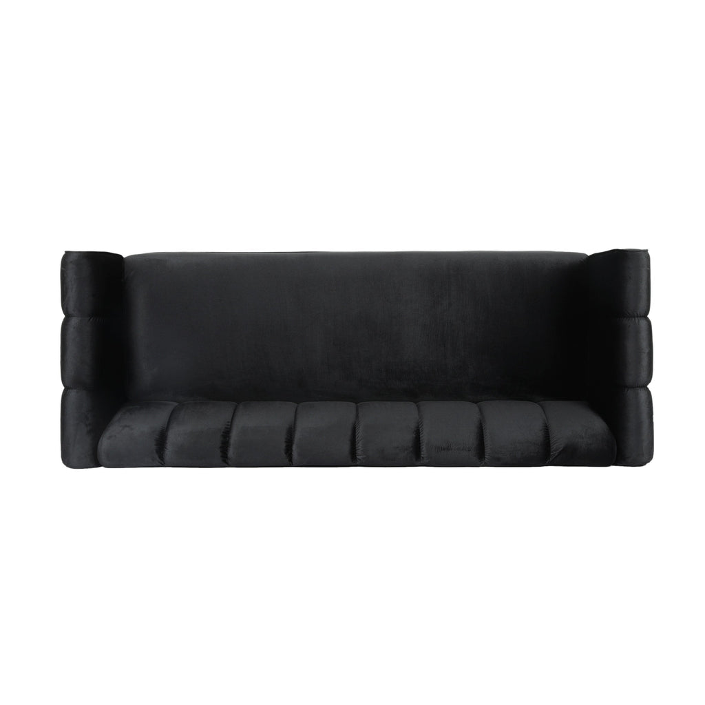 Miranda Modern Glam Velvet 3-Seater Sofa in Black with Birch Wood Legs