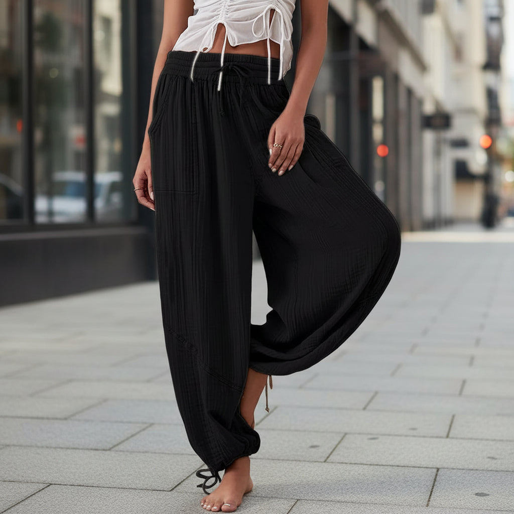 Women's High-Waist Wide-Leg Pants with Tie Waist & Pockets – 8 Colors