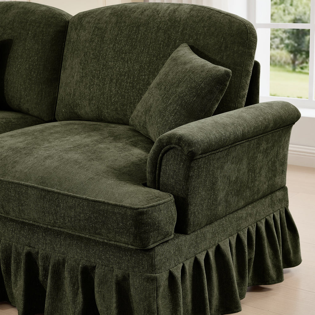 Classic 2 Piece Modular Couch Living Room Sofa Set with Flared Arms and Removable Ruffles Pleats Skirts and Spindle Legs, 2 Seater Sofa + 2-Seat Loveseat Sofa Sets for Living Room,Green