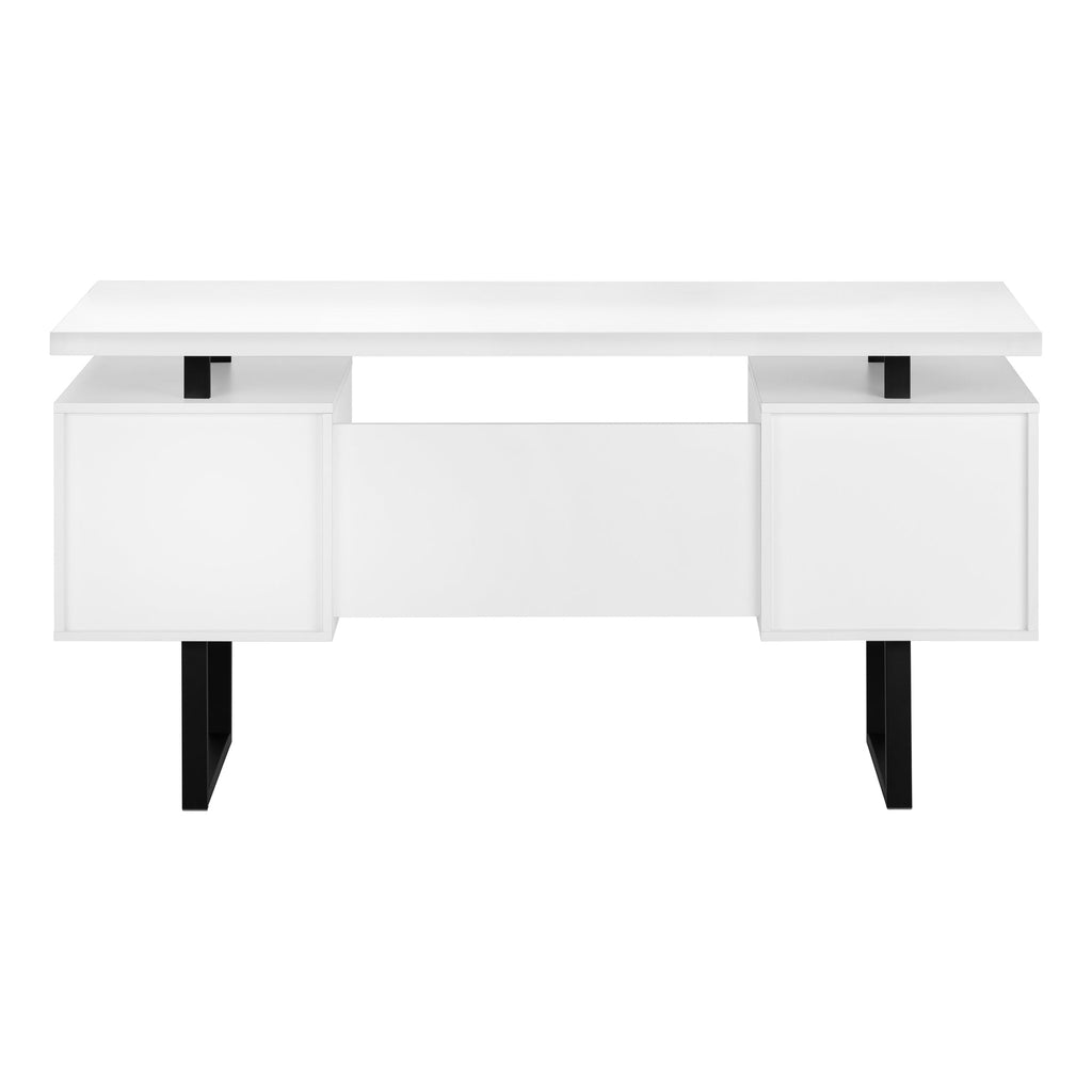 Computer Desk, Home Office, Laptop, Left, Right Set-up, Storage Drawers, 60'l, Work, White Laminate, Black Metal, Contemporary, Modern