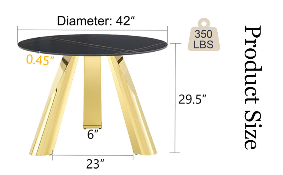 The 42-inch stainless steel gold-plated flamed granite round table with seating for 4 or 6 people is perfect for dining, entertaining, or as a conference table